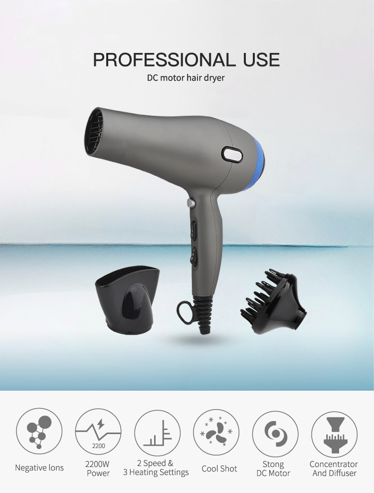 PRITECH 1800W/2200W 3 Heating Settings Professional Ionic DC Motor Hair Dryer
