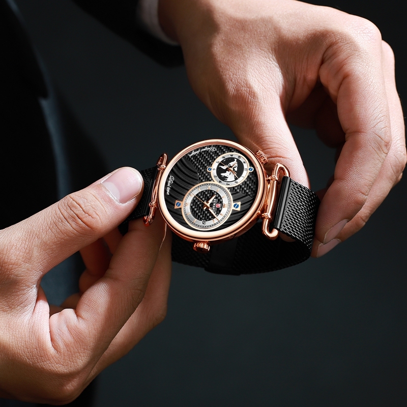 Dual Dial Quartz Wristwatch Top Luxury REWARD Mesh Belt Men Watch High Quality Casual Watches Waterproof Watch For Male