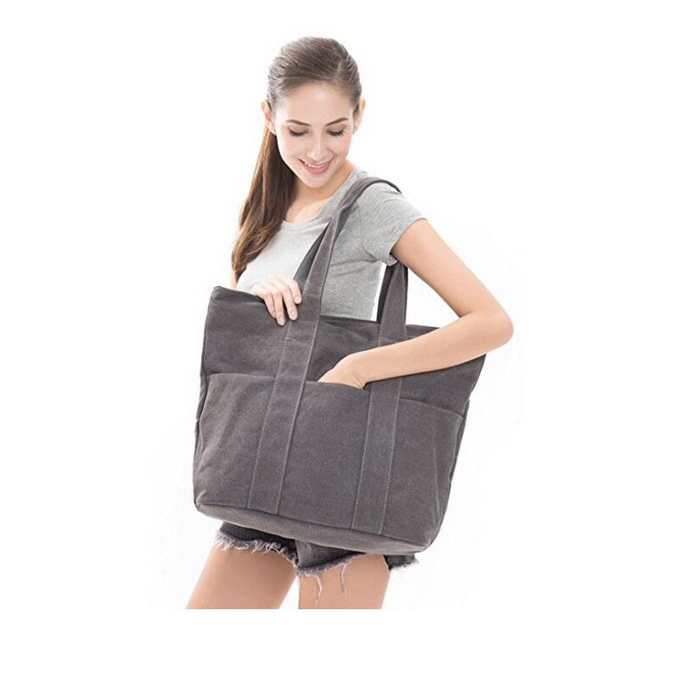 Maßgeschneiderte große strapazierfähige Schultertasche aus Baumwollleinen für Damen