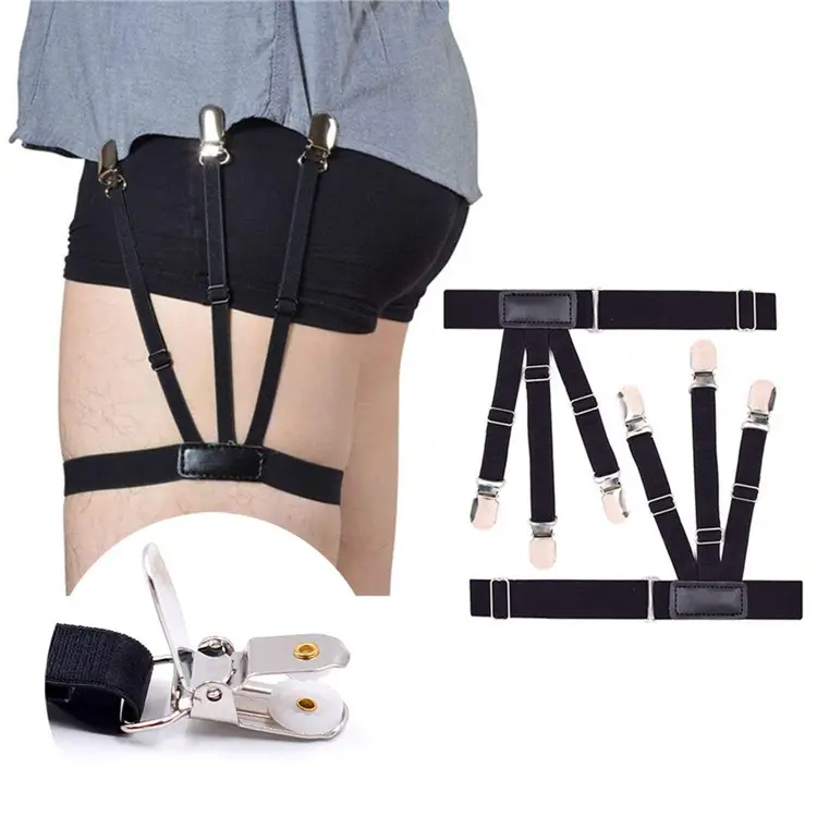 Mens Shirt Stays Shirt Holder Straps Adjustable Elastic Suspenders Garters with Non-slip Locking Clamps