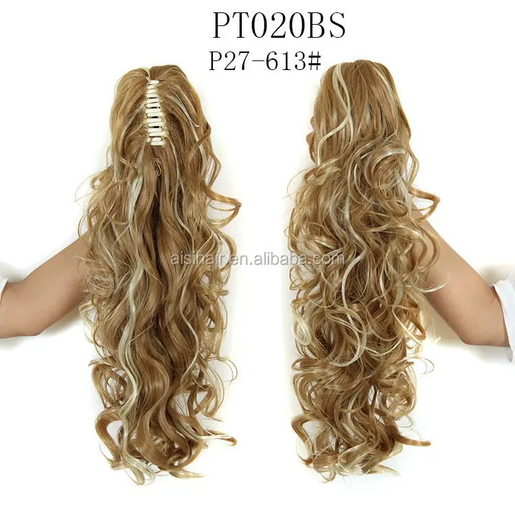 Two tone color synthetic ponytail Long curly hair weave drawstring ponytail Claw clip ponytail