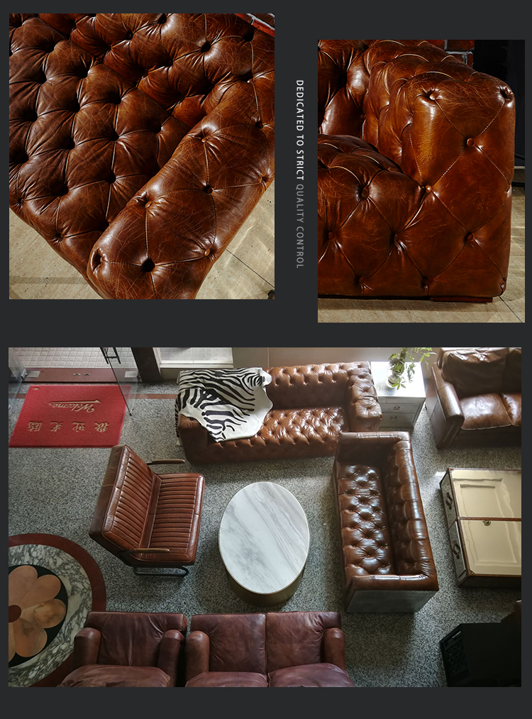 chesterfield-sofa vintage genuine leather chesterfield sofa tufted buttons luxury design club hotel sofa 3seater for lobby