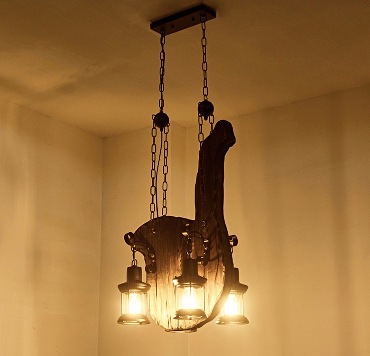 Metal Rustic design loft solid wood dining room pendant chandelier Led Decor Suspension Lampara
