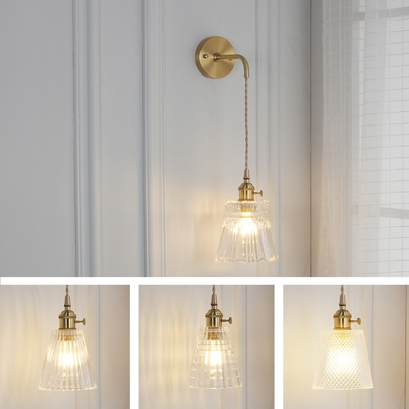 glass brass bedside decorative indoor led modern wall lamp
