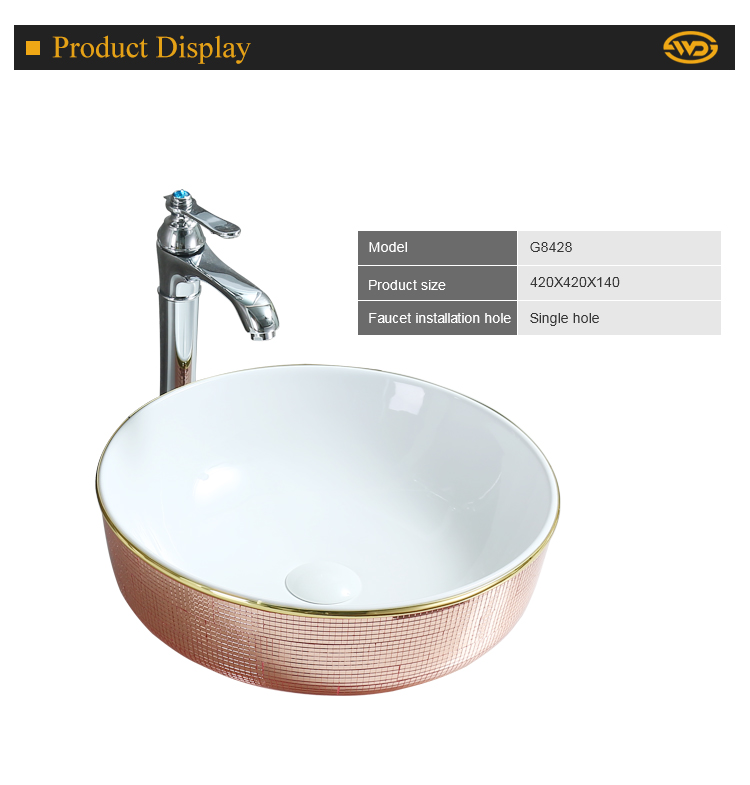Luxurious and generous colour style round ceramic art decorative bathroom price small size wash basin