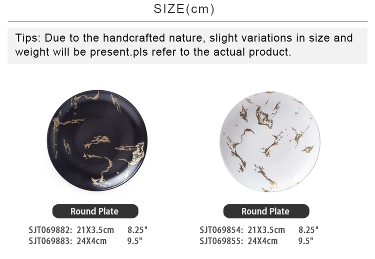European Style Matte White Ceramic Round Plate Marble