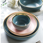 different size pink blue cream japanese style ceramic bowl with gold rim W0644