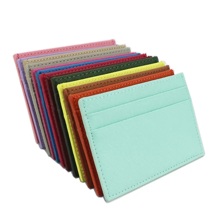 personalize gift low MOQ slim colorful cardholder wallet saffiano leather card holder