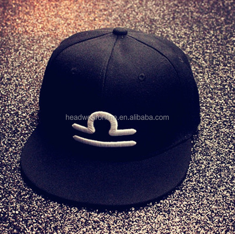Men hats Plain Black Snap Back Cap Design Snapback Cap With3D Embroidery