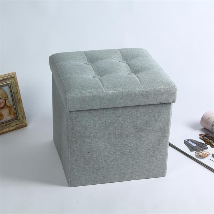 2019 Professional popular  foldable square stool ottoman with storage fabric linen style