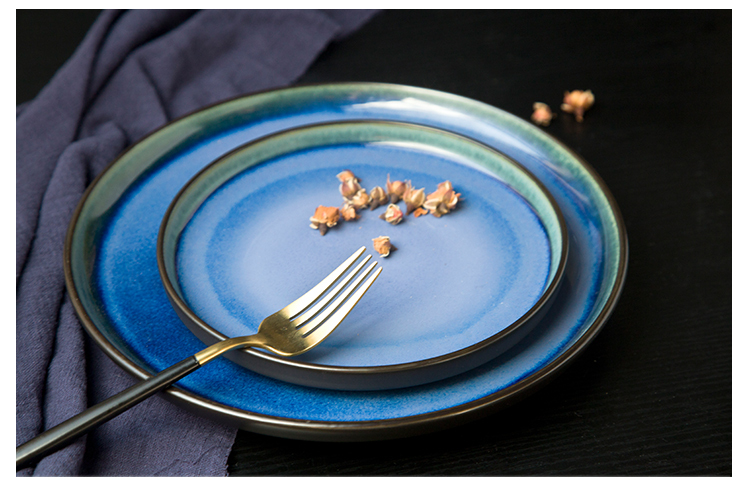 Blue Ceramic Dinner Plate Wholesale Flat Cafe Plates