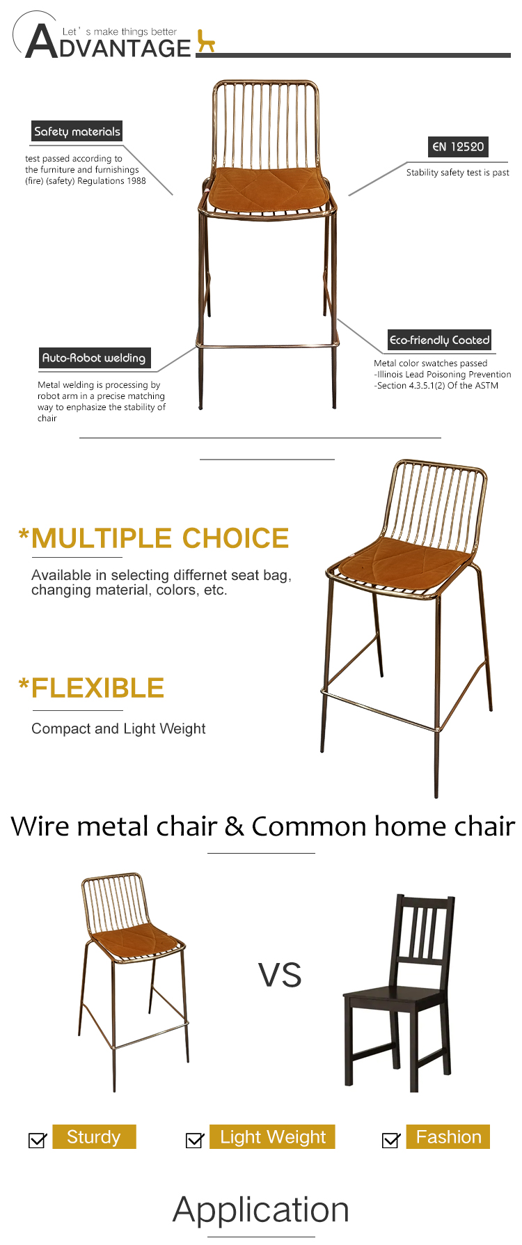 Wire Mesh Metal Iron Dining Chair Gold Wire Metal Dining chair Garden Use