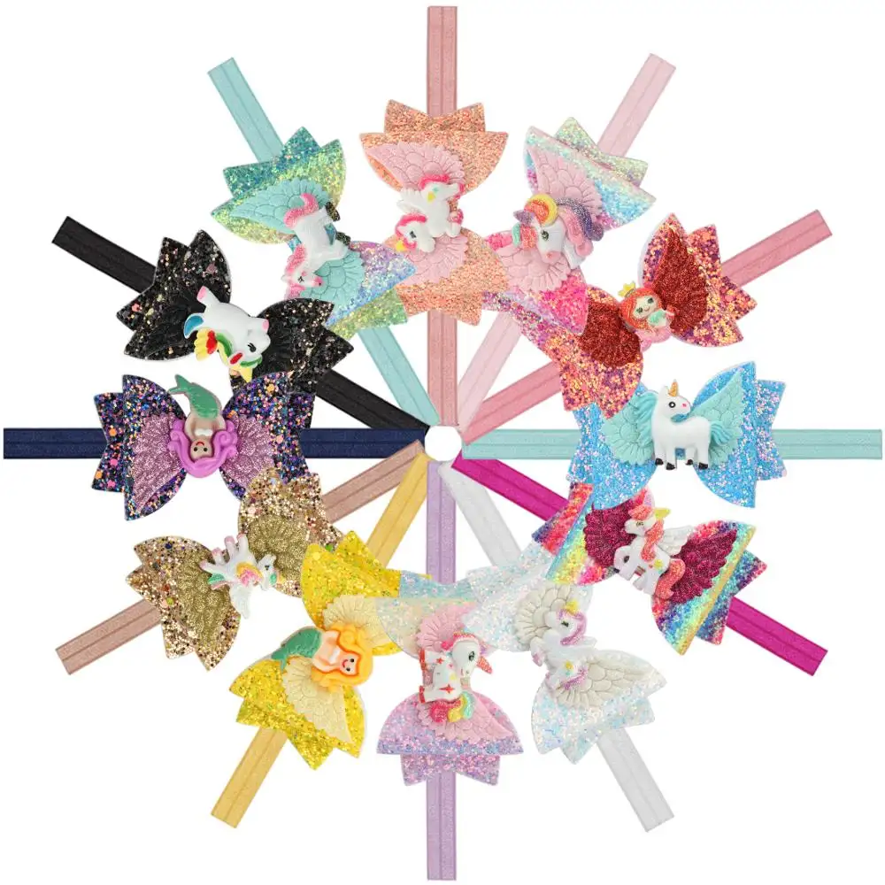 3inch Glitter Unicorn Hair Bows for Baby Headband Children Elastic Hairband Girls Hair Accessories