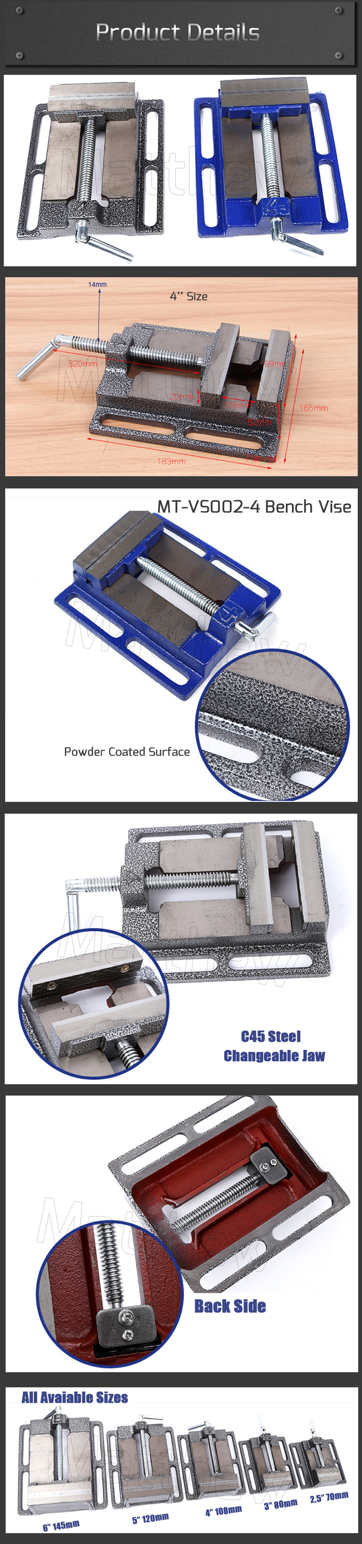 Heavy Duty Parallel Jaw Work Holding Plain Vise for Bench Work