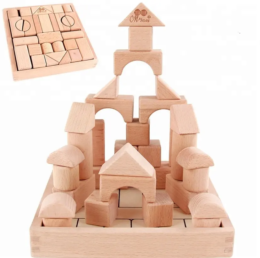 Wholesales 32PCS Natural Beech Wood Building Blocks Children's Educational DIY Toy
