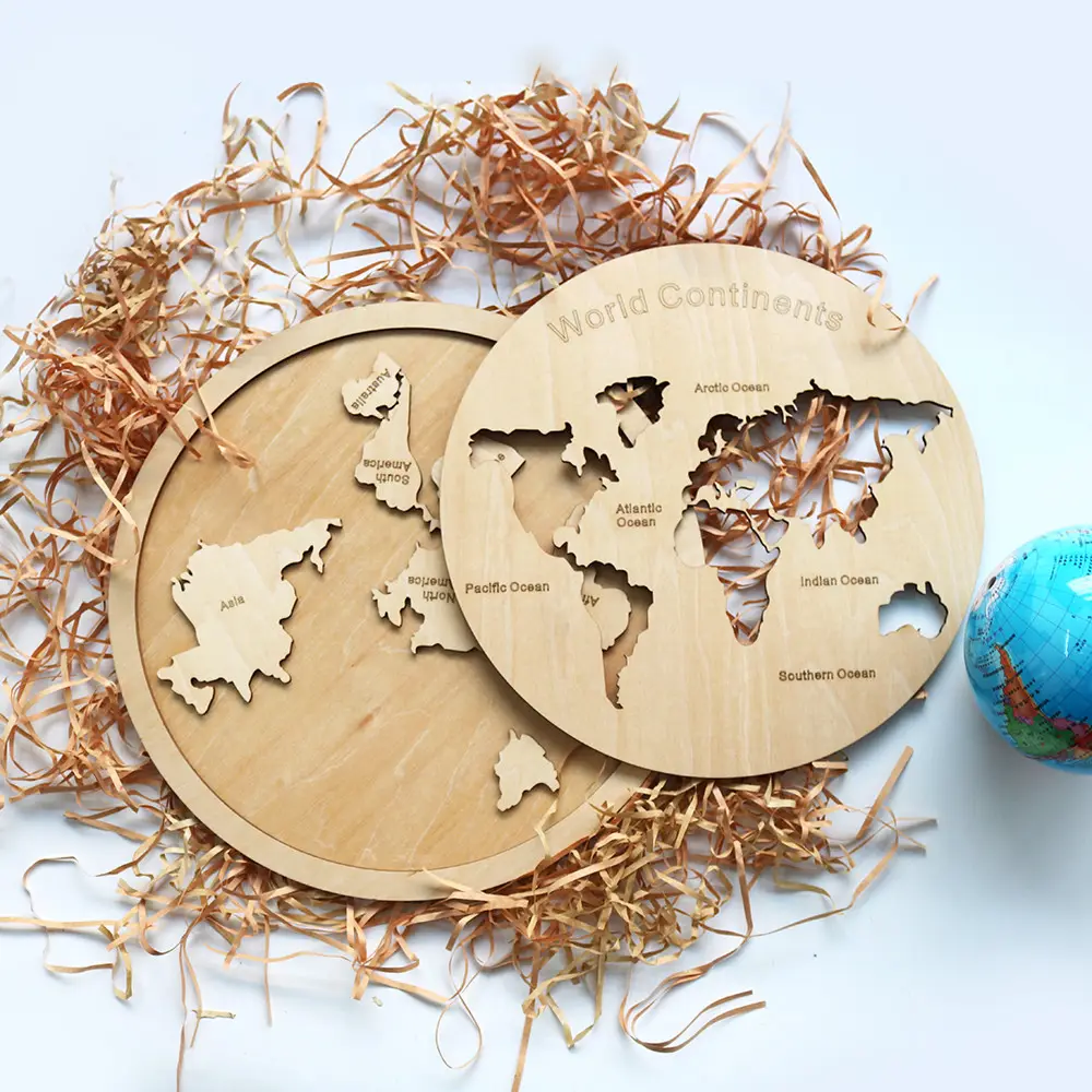 custom world map wood puzzle with factory price
