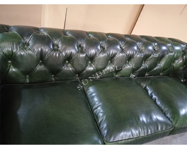 customized hotel sofa top grain leather chesterfield sofa set luxury living room sofa button tufted leather vintage green
