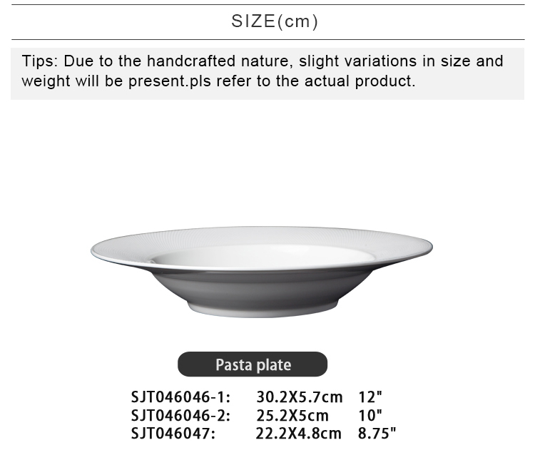 Hotel Ware Porcelain Wide Rim Deep Ceramic Pasta Plate
