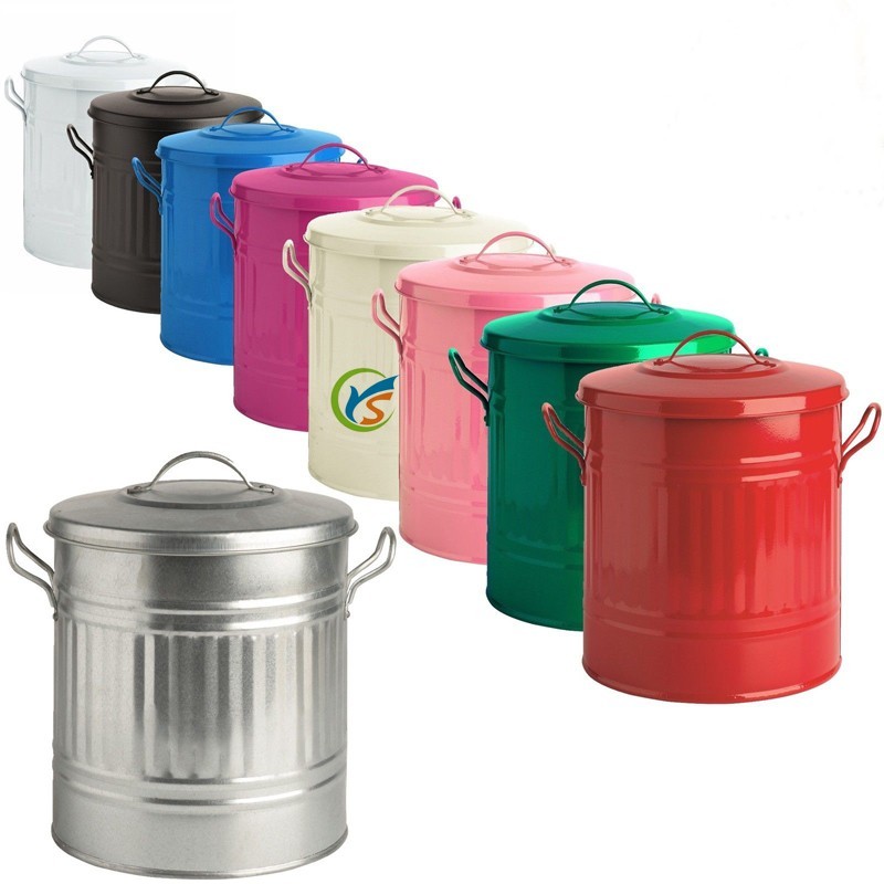 15 L multicolor galvanized metal small bathroom rubbish bin