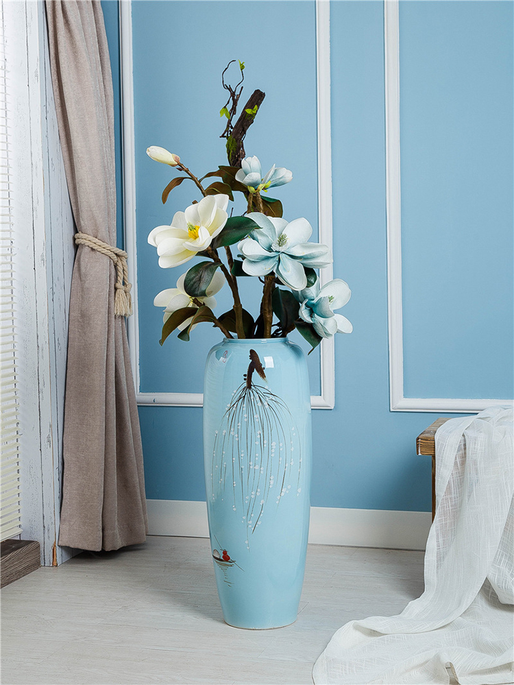 Hand drawing blue color floor home decoration ceramic vase