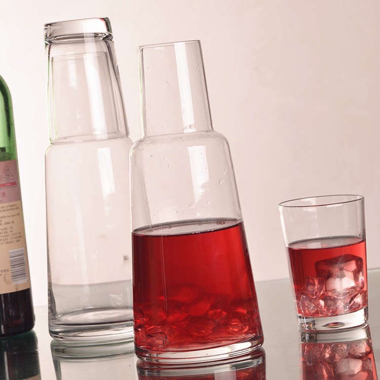 Hand Blown Bedside Carafe with Tumbler/2pcs Clear Glass Jug set/Multi-function glass water pitcher.