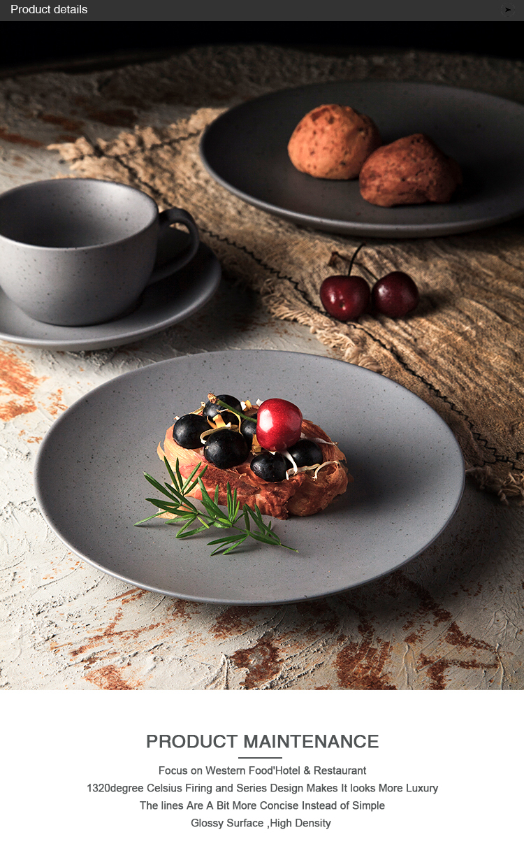 Wholesale 6" 8"10"12" Ceramic Dinner Grey Shallow Plate With Dot