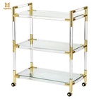 Custom Design Multi Function Clear Acrylic Mobile Bar Cart Trolley