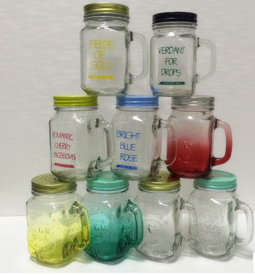 Haonai glass jar with handle and metal lid,drinking whisky/juice/mason jar beer mug