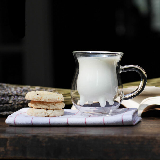 Glass Coffee Mugs - Double Wall glass cup with Handle, Perfect for Latte, Americano, Cappuccicute Tea Bag