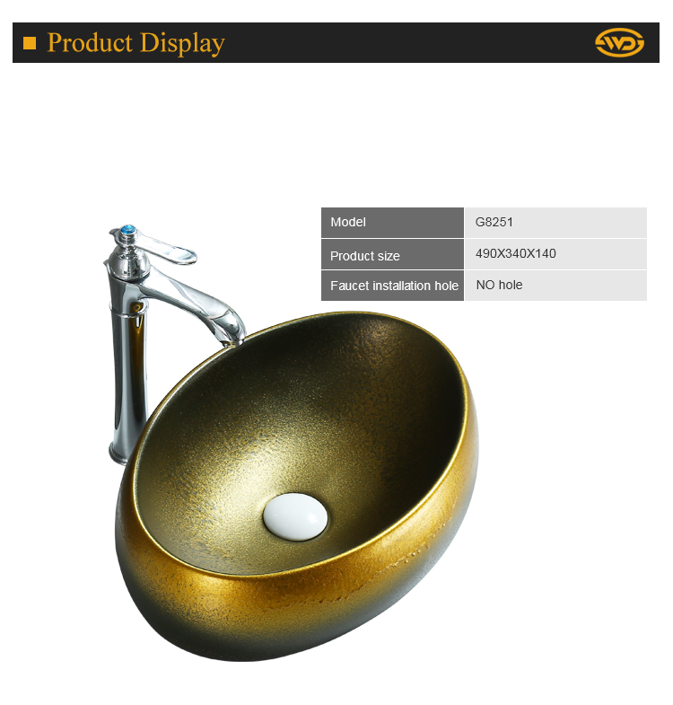Design unique no hole round black gold gradient color ceramic hand decorated art custom made wash sink basin