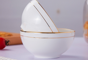White porcelain bowl set ,Porcelain rice bowls with Gold rim