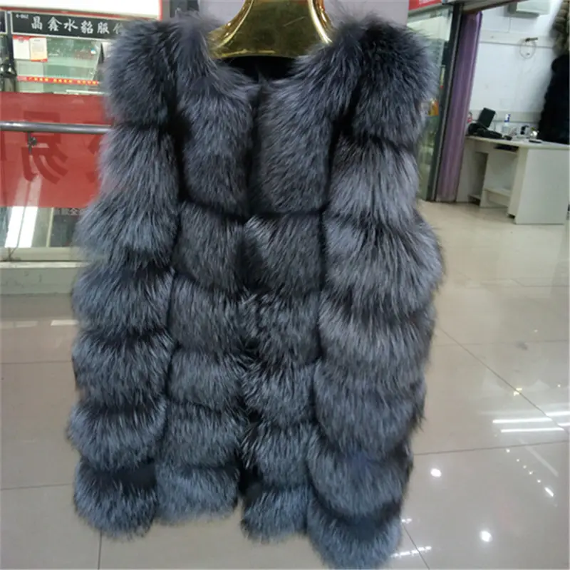 Real Silver Fox Fur gilet Medium Long Fahion real fur gilet Factory Direct Sale