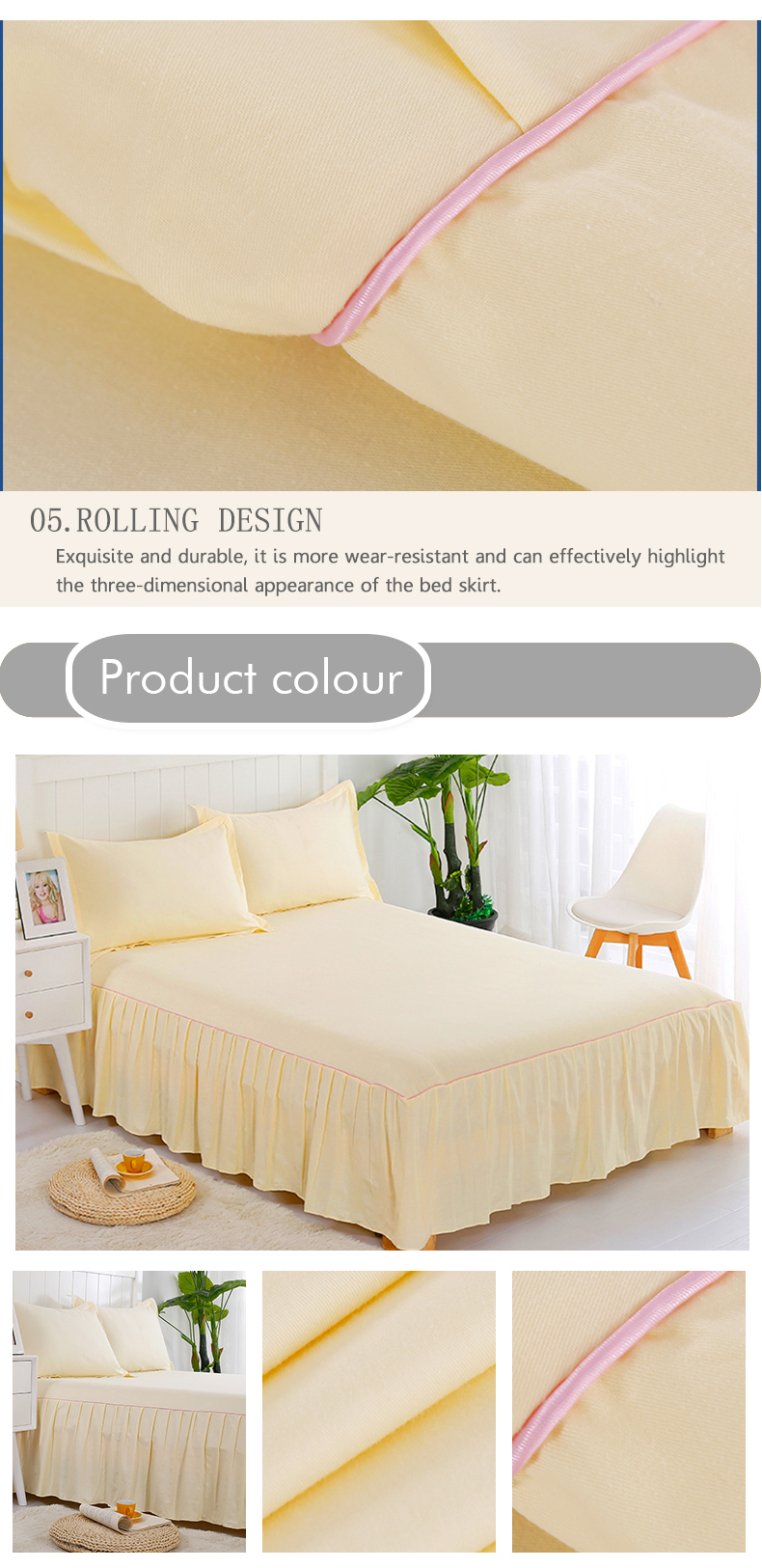 OEM Simple light colour dust ruffle decorative bed runner/skirt