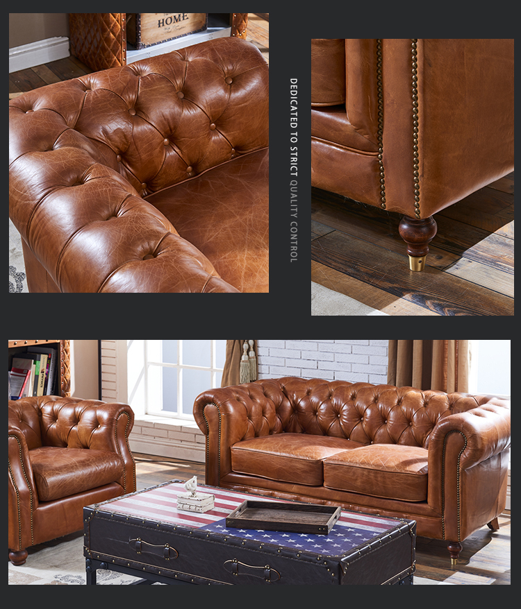 Fast shipment archaistic chesterfield sofa genuine leather single sofa chair tufted armchair sofa