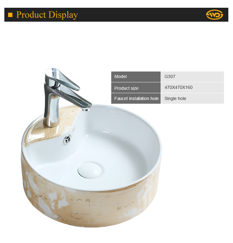 Modern design decorate single hole colorful smooth bathroom round art ceramic basin small wash hand bath sink