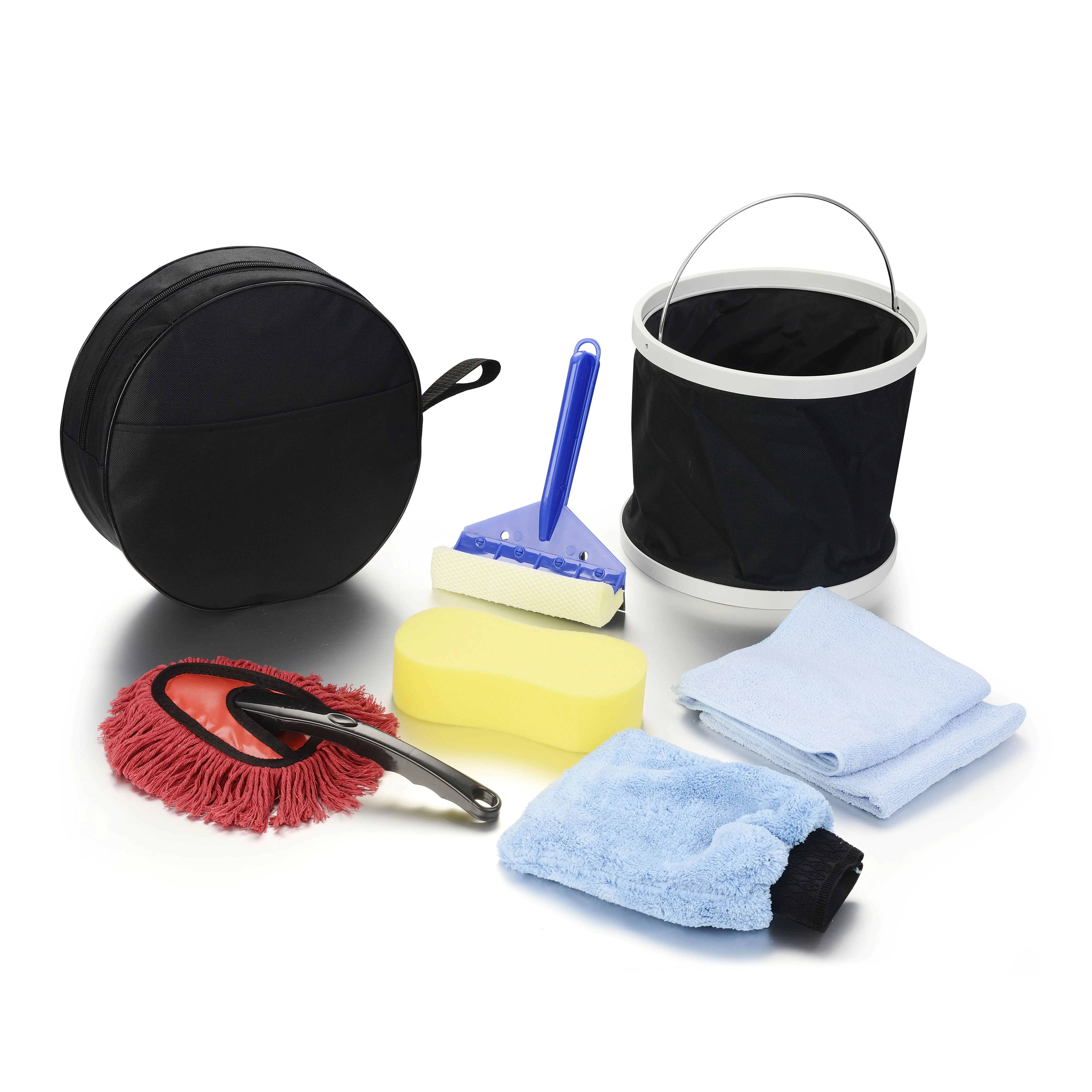 8pcs portable car wash kit car cleaning set sponge towel bucket