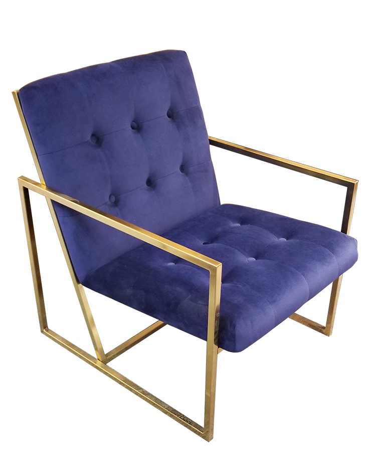 New style cheap metal leg living room Upholstery luxury velvet fabric single sofa lounge chair blue velvet