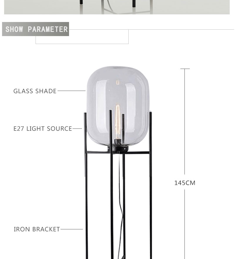 glass contemporary floor lamp retro industrial wind metal floor lamp for bedroom and coffee house