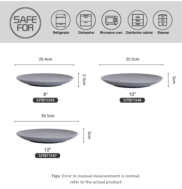 Wholesale 6" 8"10"12" Ceramic Dinner Grey Shallow Plate With Dot