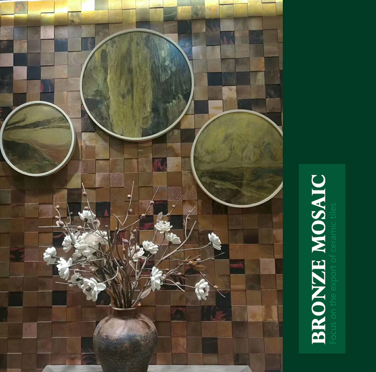 Bathroom Design Luxury Mosaic Tiles New Design Interior Wall Decoration Brushed Metallic Color Square Bronze Metal Mosaic Tile