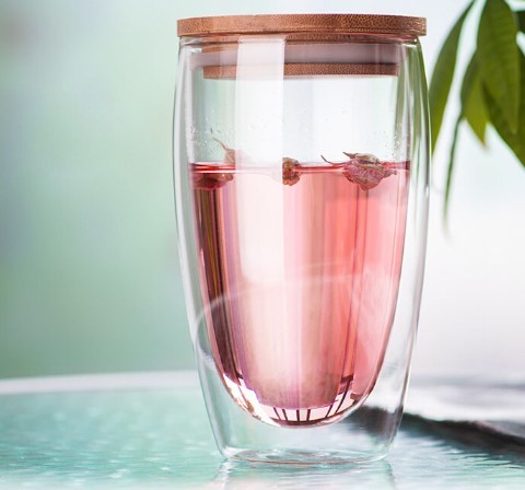 250ml 350ml 450ml Insulated Double Wall Borosilicate Glass Coffee Cup with bamboo lid