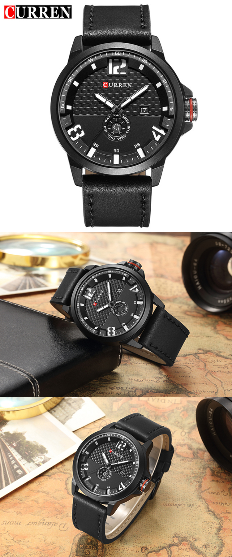Men's Fashion Casual Sport Quartz Watch Mens Watches Top Brand Luxury Leather Drop Shipping Wristwatch Male Clock CURREN 8253