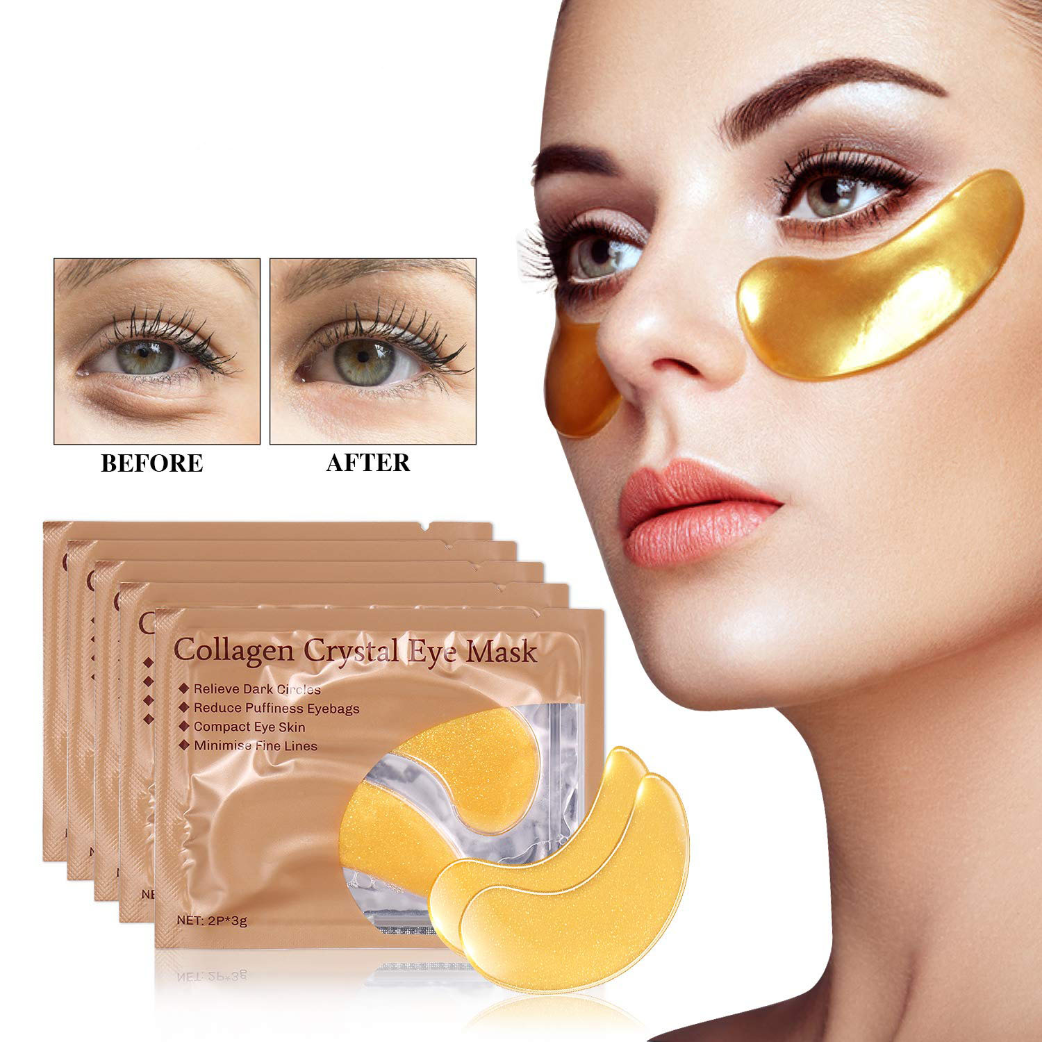 Private Label Hyaluronic Acid Sheet Under Crystal Gel Eye Patch 24K Gold Collagen Eye Mask