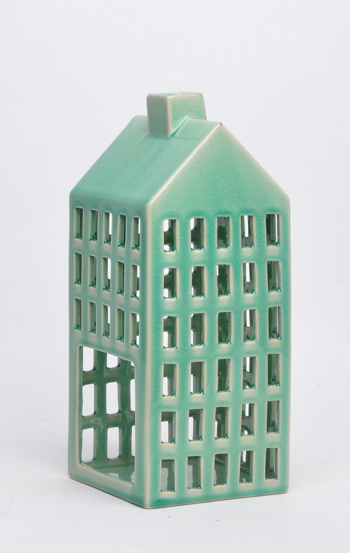Custom wholesale home decoration christmas house shape ceramic candle holder for tea light