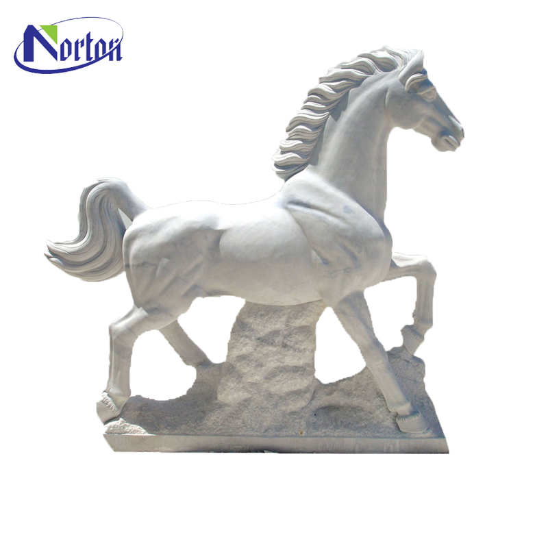 屋外の庭の大理石の彫刻等身大の動物の馬の彫刻手彫りの白い大理石の馬