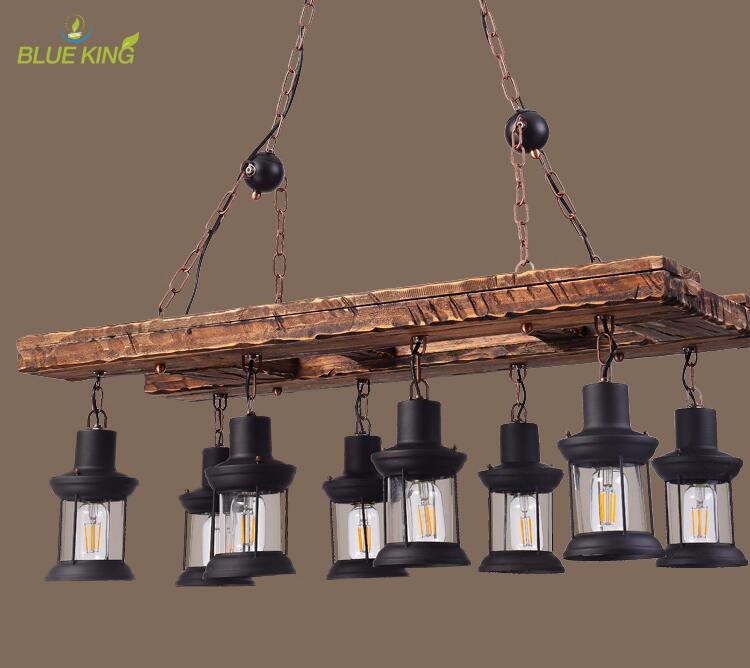 8 lights American Industrial wooden personality Nostalgia Loft Garment Shop lobby pendant lighting