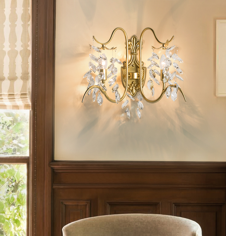 wall lamps luxury brass crystal E14 candle bedroom hotel art deco lights