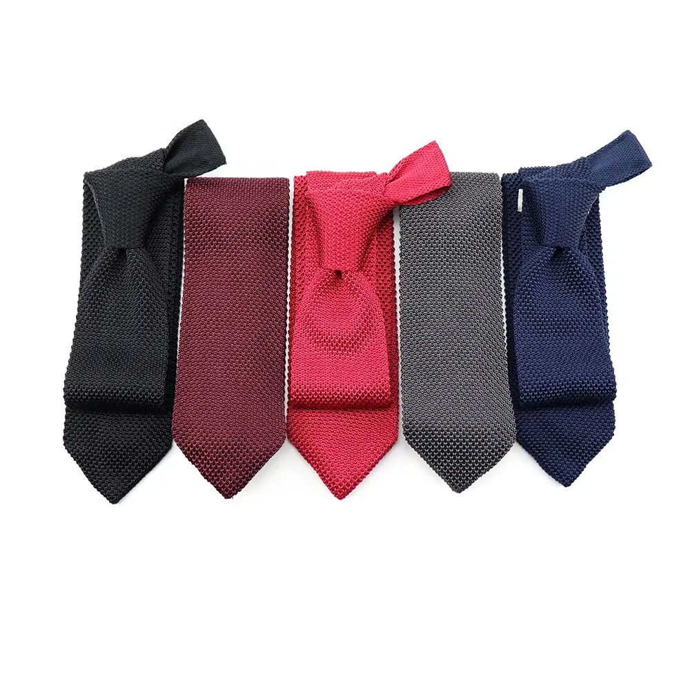 Low MOQ Five Color Available High Quality Pure Silk Solid Neckties Custom Design Knitted Ties in Stock