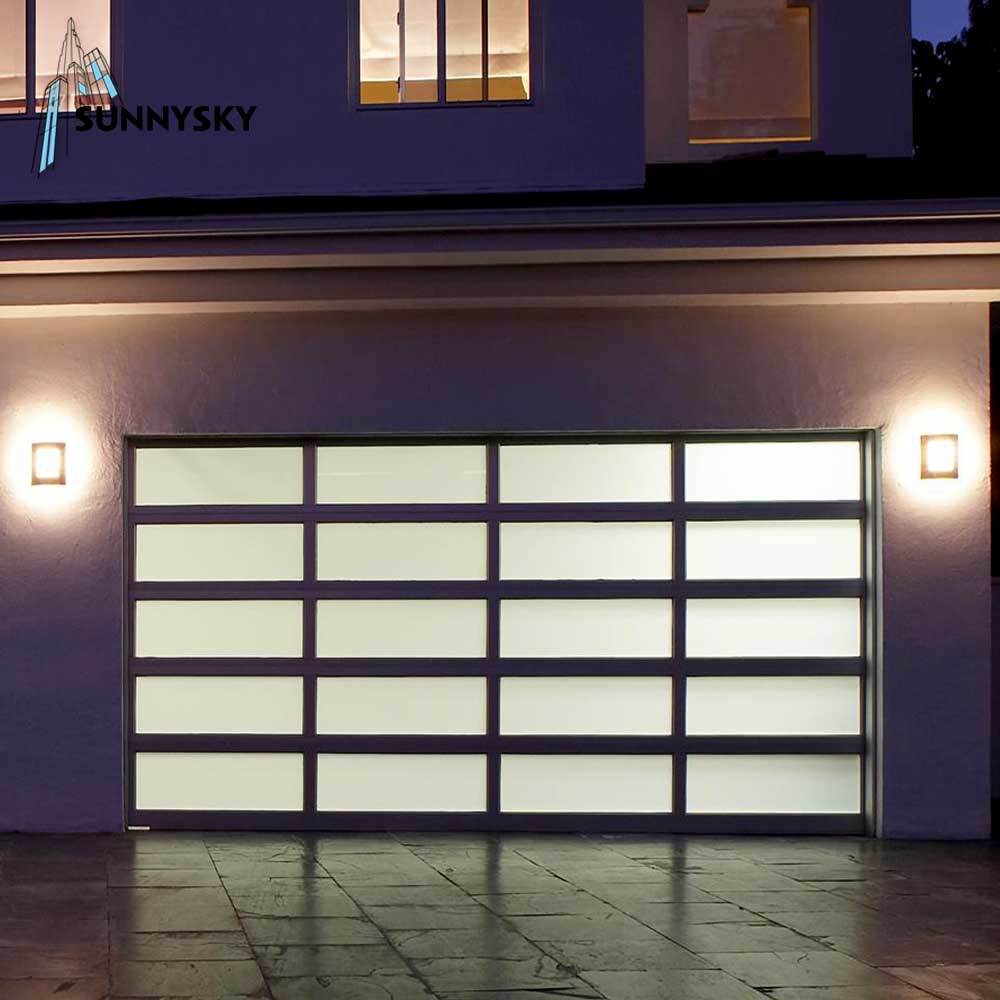Black Aluminum Frame Automatic Frosted Tempered Glass Panels Garage Door prices
