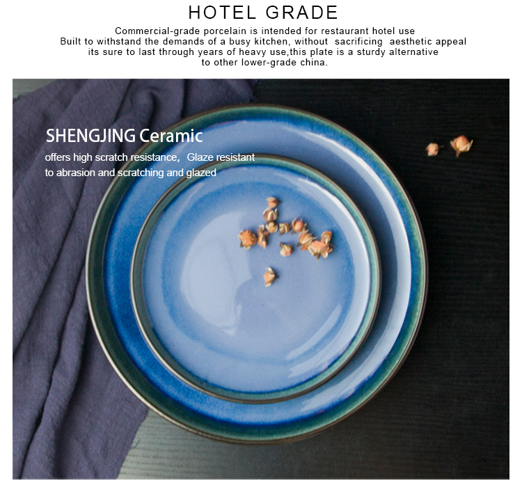 Blue Ceramic Dinner Plate Wholesale Flat Cafe Plates